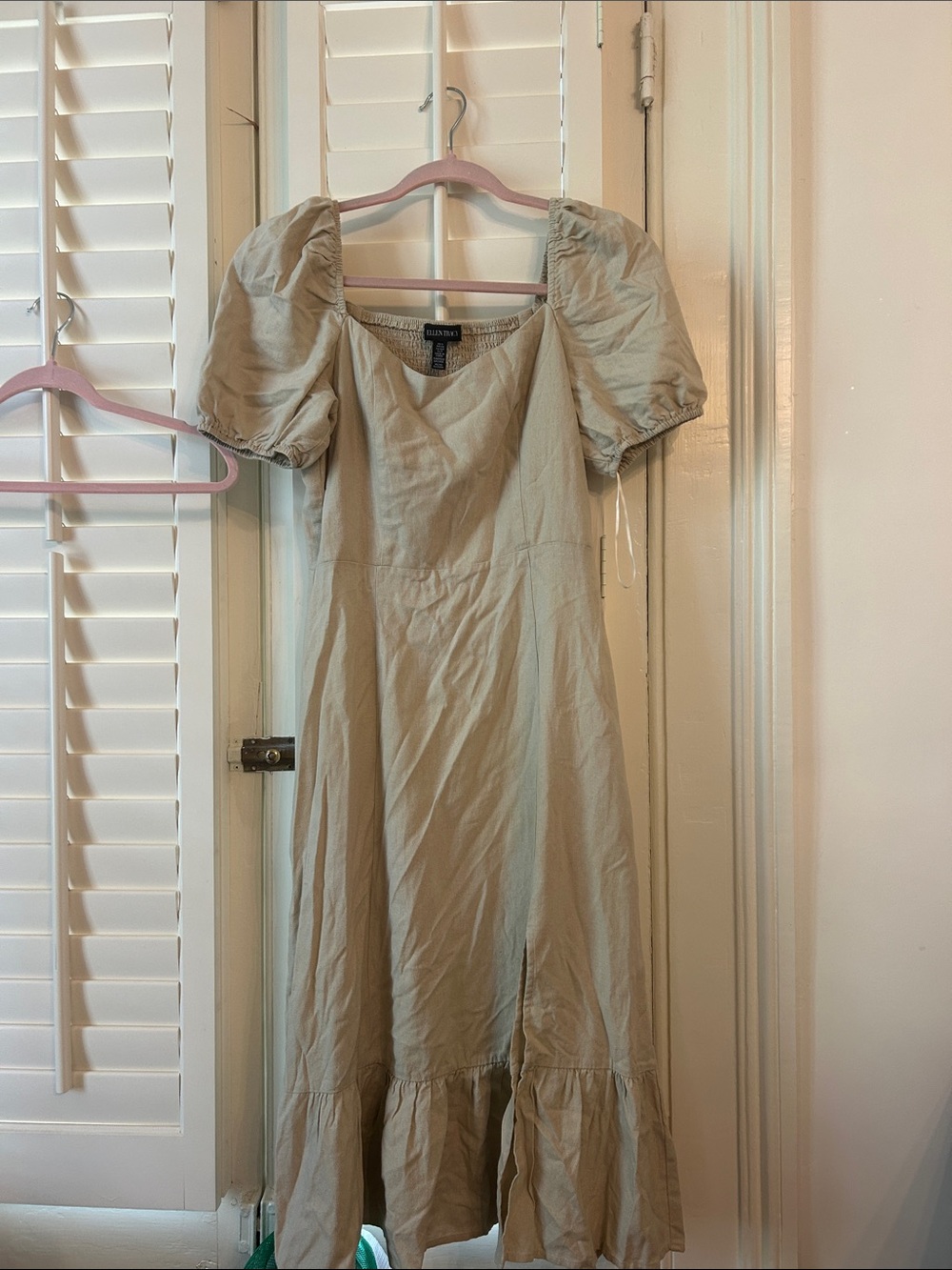 Ellen Tracy Beige Puff Sleeve Midi Dress